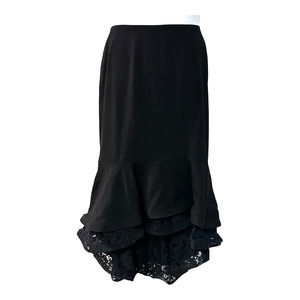 Ashro High Low Lace Trim Tiered Black Trumpet Skirt Office Business Dinner Party